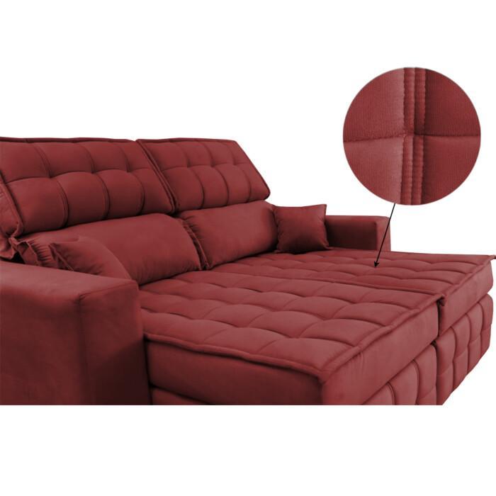 Sofá Retrátil e Reclinável 2,20m Molas Ensacadas e Costura Tripla Cama inBox Japão Velusoft Vermelho - 4