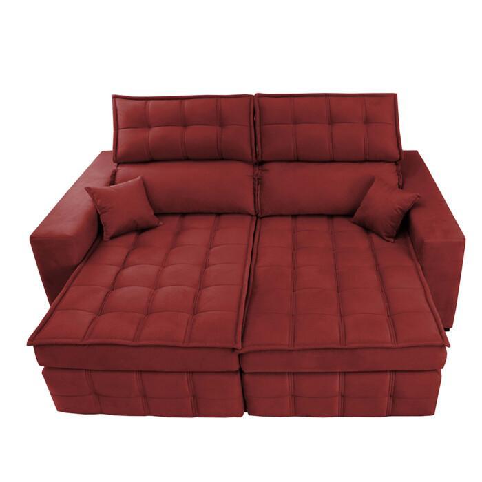 Sofá Retrátil e Reclinável 2,20m Molas Ensacadas e Costura Tripla Cama inBox Japão Velusoft Vermelho - 5