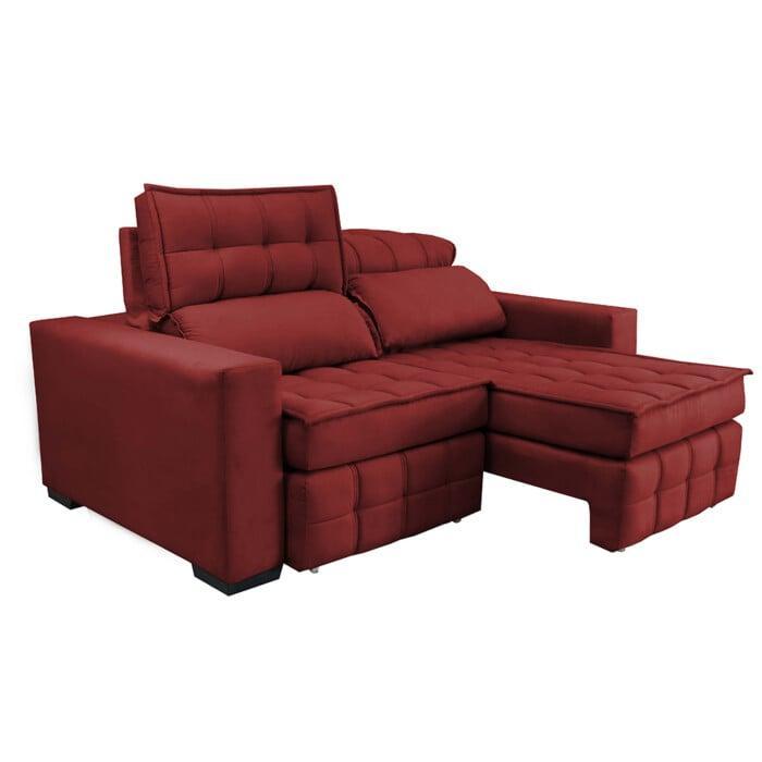 Sofá Retrátil e Reclinável 2,20m Molas Ensacadas e Costura Tripla Cama inBox Japão Velusoft Vermelho - 8