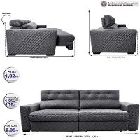 Sofá Retrátil e Reclinável 2,35m Molas Ensacadas Cama inBox Style Thermo Gel Linho Cinza Escuro - 2