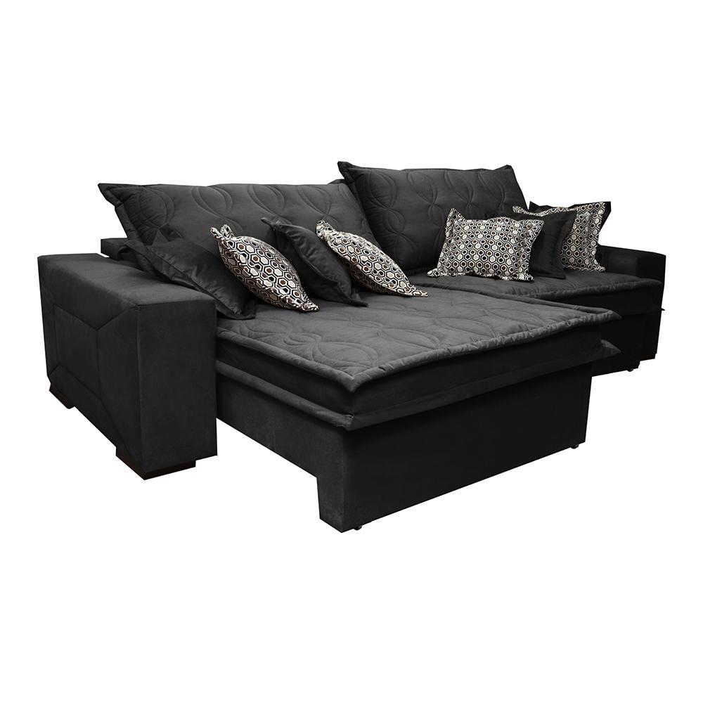 Sofá Retrátil e Reclinável 2,32m com Molas Ensacadas Cama Inbox Supreme Tecido Suede Velusoft Preto - 3