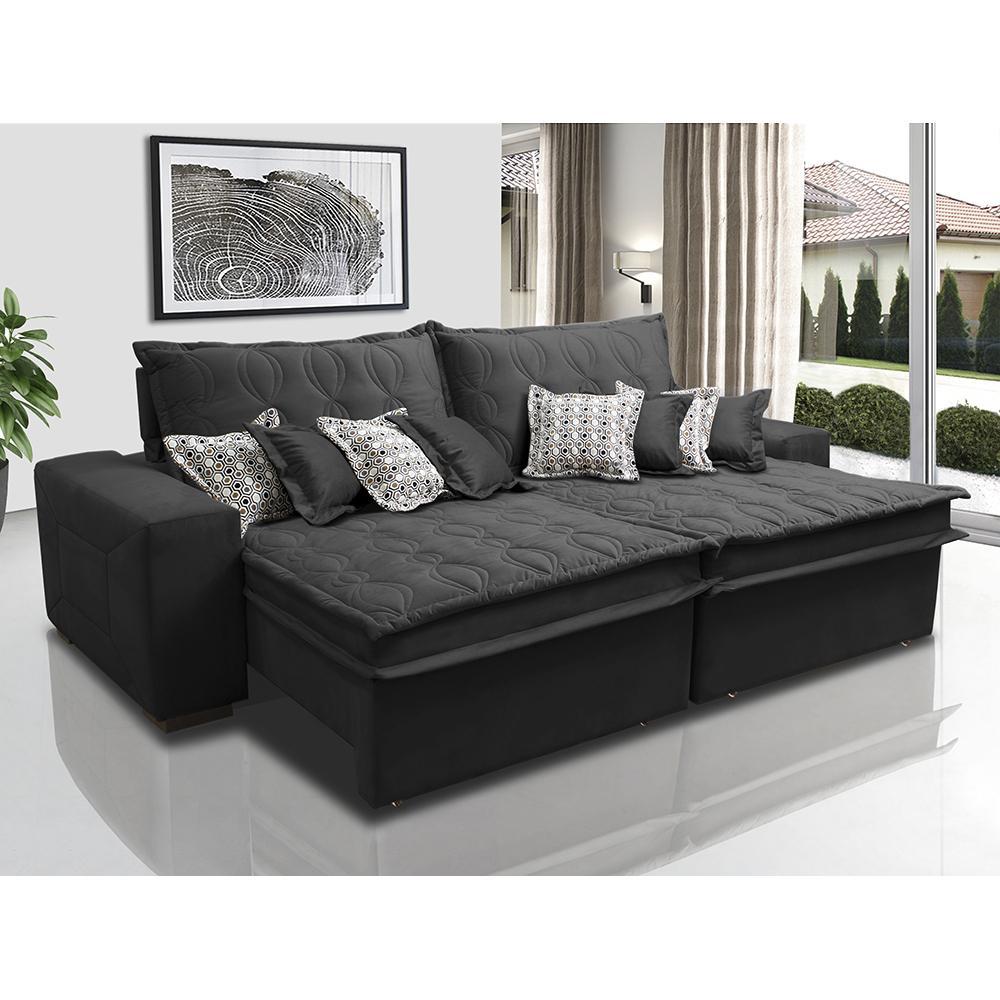 Sofá Retrátil e Reclinável 2,32m com Molas Ensacadas Cama Inbox Supreme Tecido Suede Velusoft Preto - 5