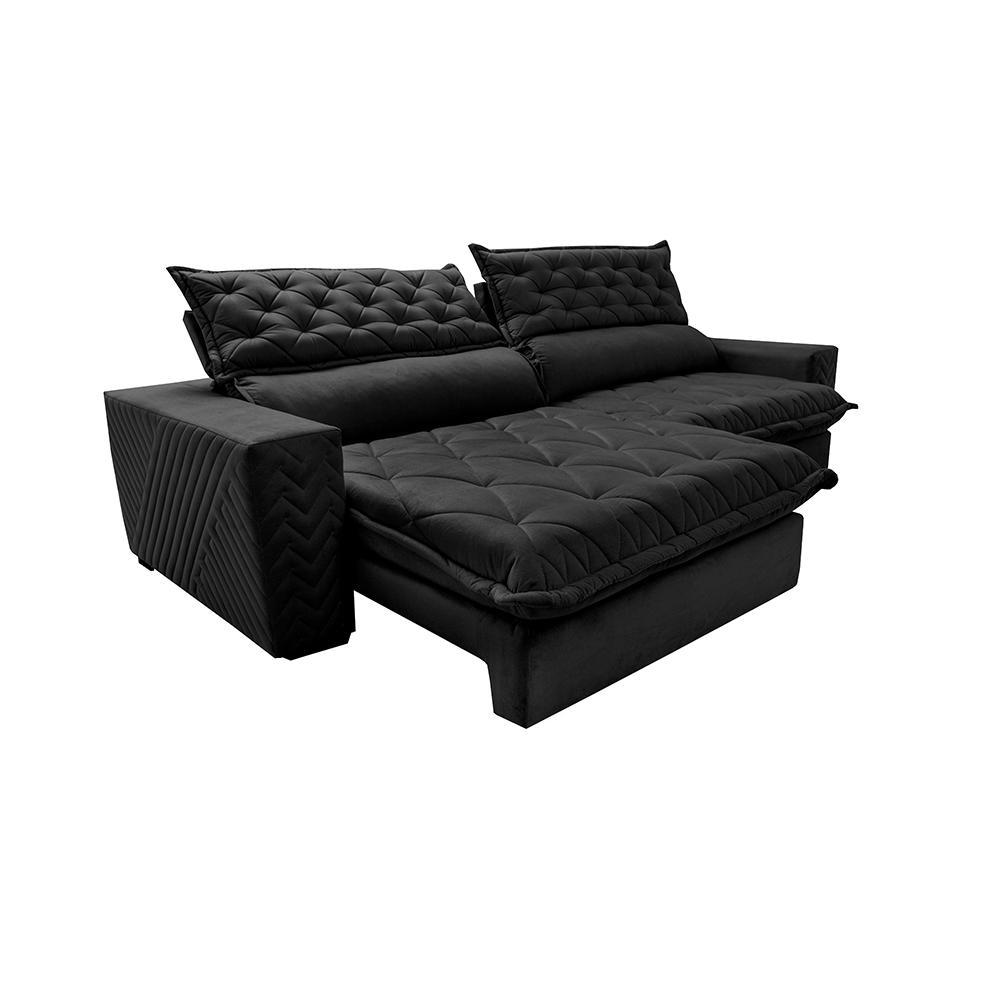 Sofá Retrátil e Reclinável 2,35m Molas Ensacadas Cama inBox Spazus com Bordado 3D Velusoft Preto - 8