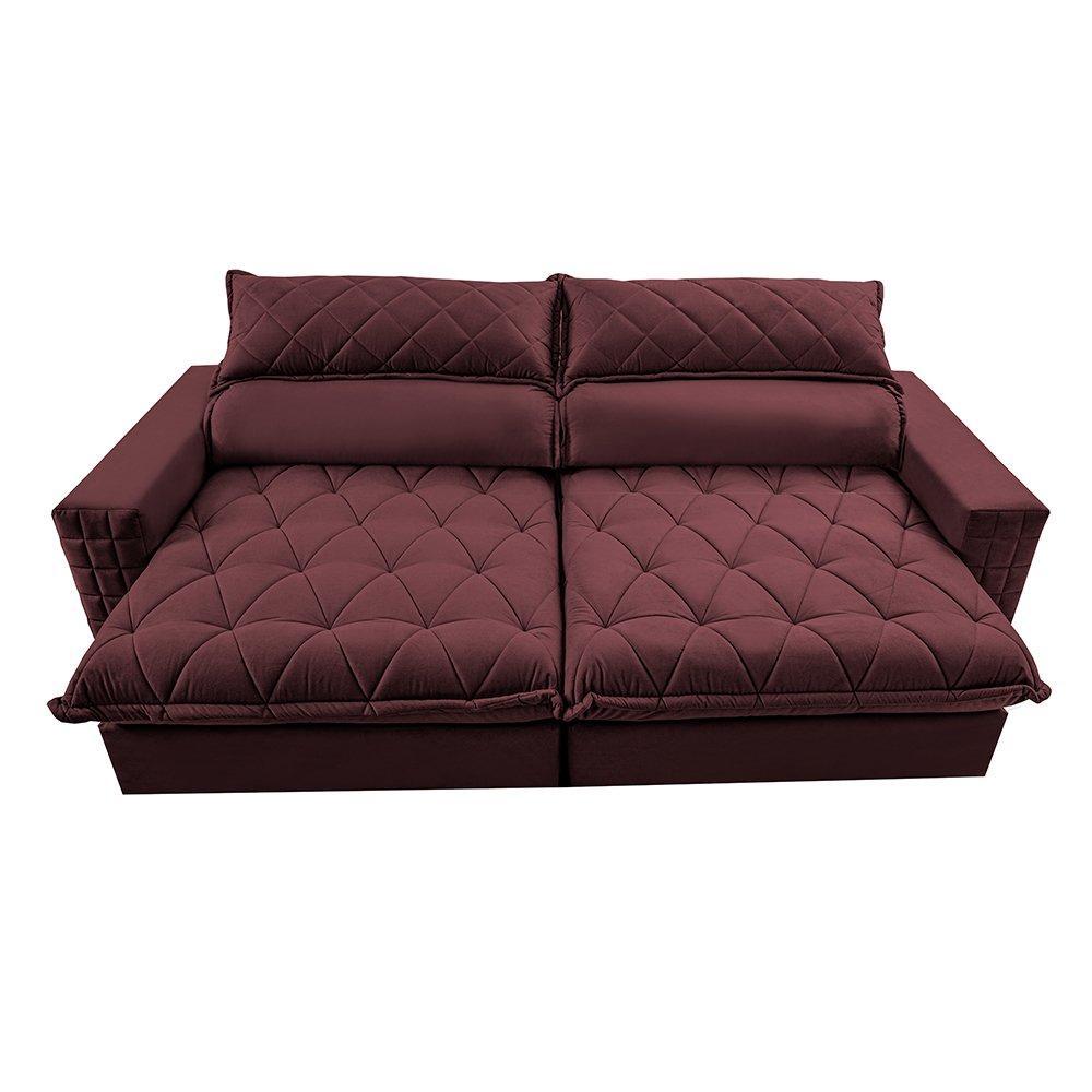 Sofá Retrátil e Reclinável 2,35m Molas Ensacadas Cama inBox Elegance com ThermoGel Velusoft Vinho - 5