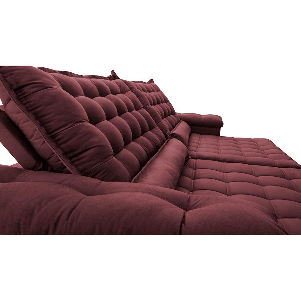 Sofá Retrátil e Reclinável 2,35m Molas Ensacadas Cama inBox Big Space com Bordado 3D Velusoft Vinho - 4