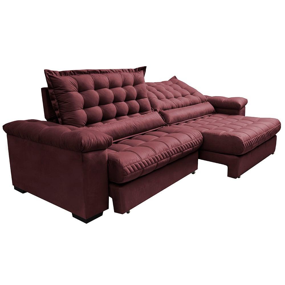 Sofá Retrátil e Reclinável 2,35m Molas Ensacadas Cama inBox Big Space com Bordado 3D Velusoft Vinho - 8