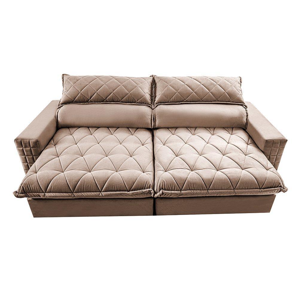 Sofá Retrátil e Reclinável 2,35m Molas Ensacadas Cama inBox Elegance com ThermoGel Velusoft Bege - 5