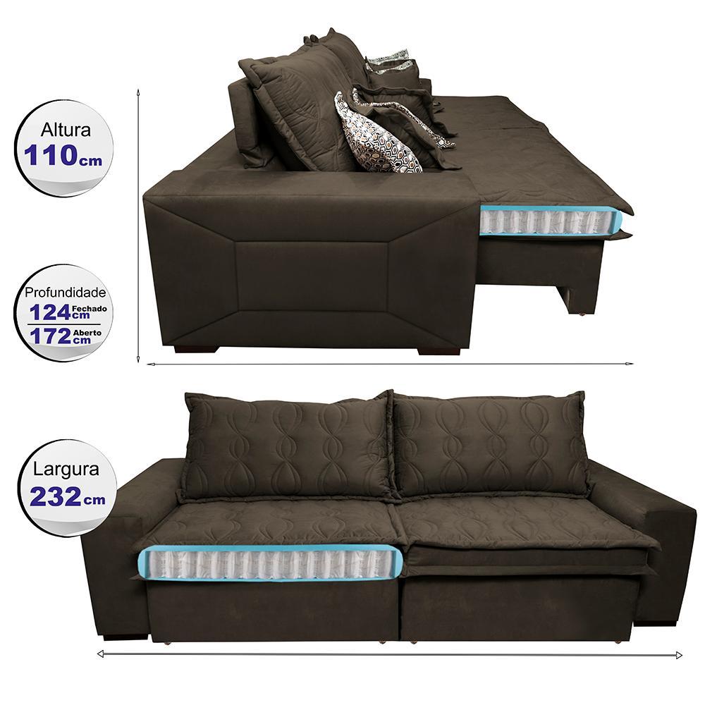 Sofá Retrátil e Reclinável 2,32m com Molas Ensacadas Cama Inbox Supreme Tecido Suede Velusoft Café - 2