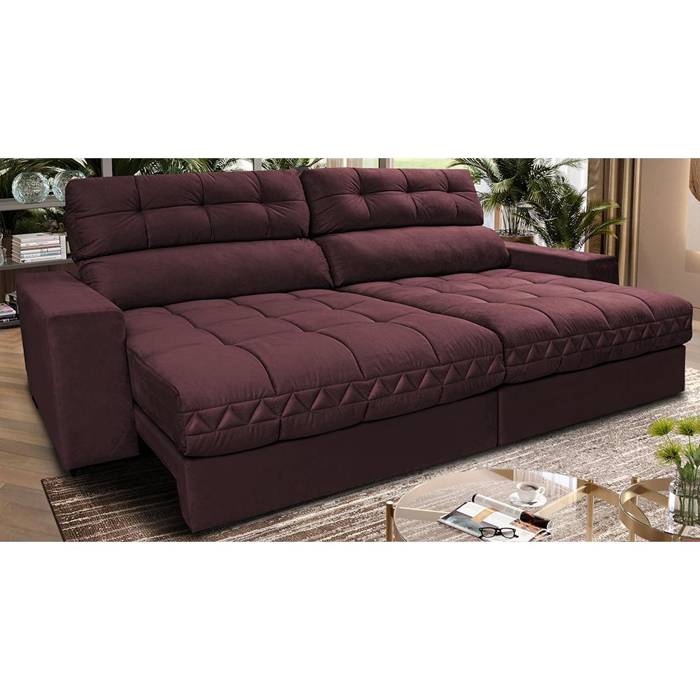 Sofá Retrátil e Reclinável 2,32m Molas Ensacadas Cama inBox Brasil Velusoft Vinho - 1