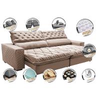 Sofá Retrátil e Reclinável 2,35m Molas Ensacadas Cama inBox Spazus com Bordado 3D Velusoft Bege
