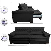 Sofá Retrátil e Reclinável 2,32m Molas Ensacadas Cama inBox Alemanha com Espuma Viscoelástico Velusoft Preto - 2