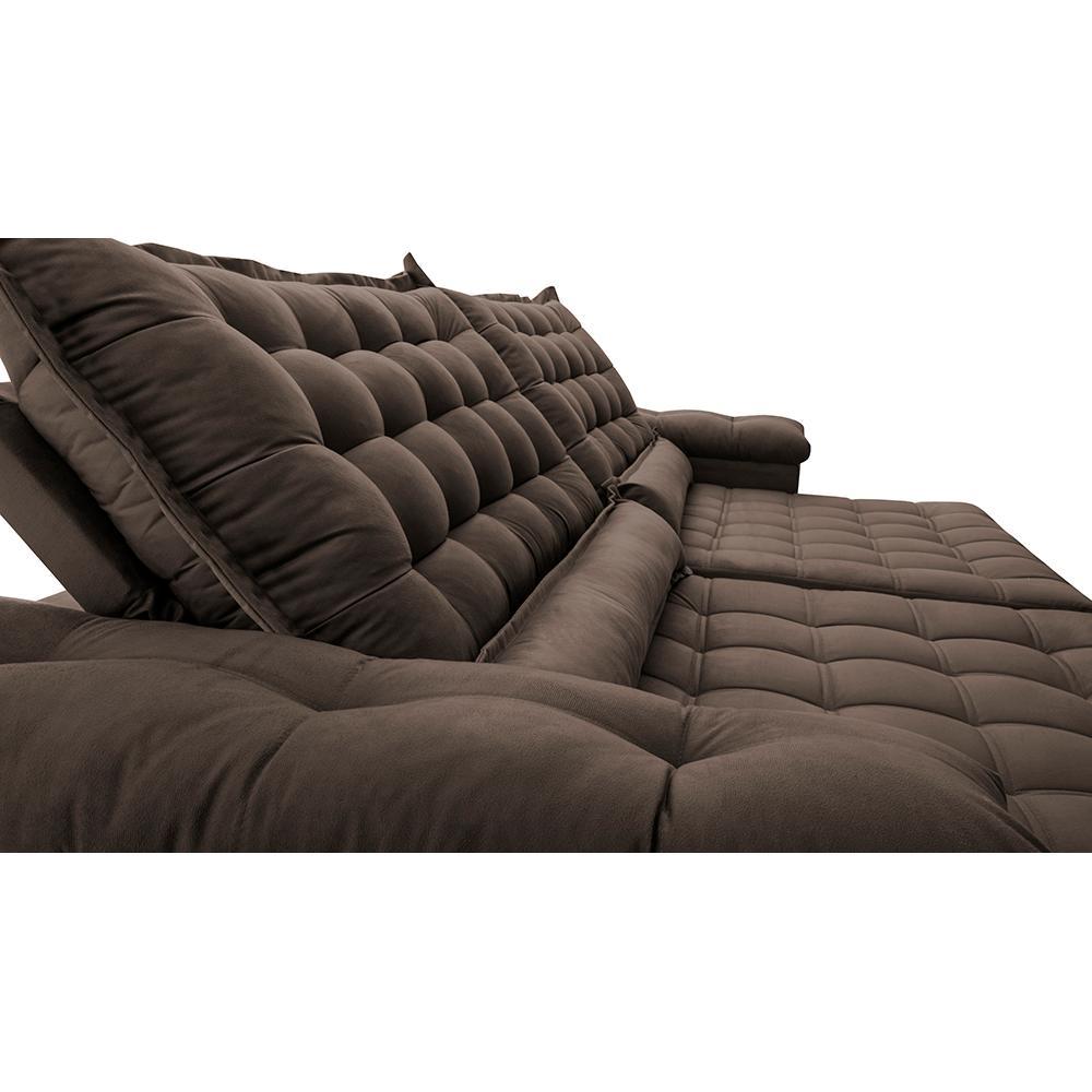 Sofá Retrátil e Reclinável 2,35m Molas Ensacadas Cama inBox Big Space com Bordado 3D Velusoft Café - 4
