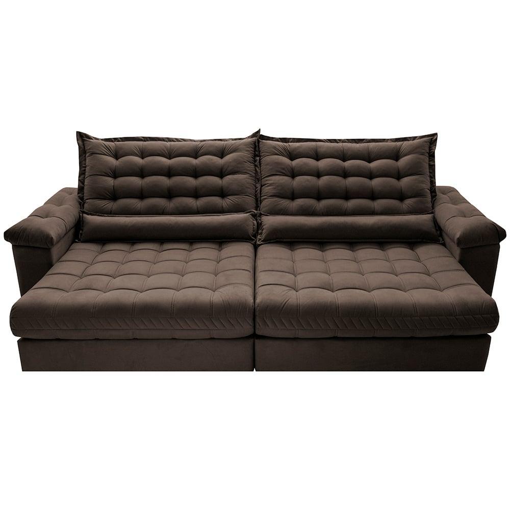 Sofá Retrátil e Reclinável 2,35m Molas Ensacadas Cama inBox Big Space com Bordado 3D Velusoft Café - 5