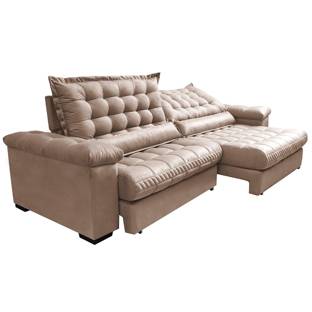 Sofá Retrátil e Reclinável 2,35m Molas Ensacadas Cama inBox Big Space com Bordado 3D Velusoft Bege - 8