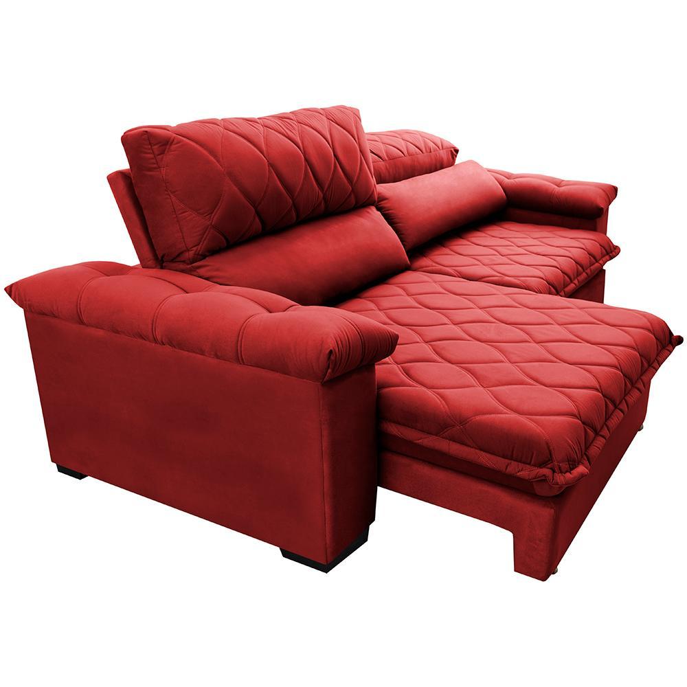 Sofá Retrátil e Reclinável 2,35m Molas Ensacadas Cama inBox Big Home com Bordado Velusoft Vermelho - 7