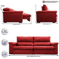 Sofá Retrátil e Reclinável 2,35m Molas Ensacadas Cama inBox Big Home com Bordado Velusoft Vermelho - 2