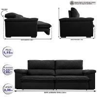 Sofá Retrátil e Reclinável 2,35m Molas Ensacadas Cama inBox Big Home com Bordado 3D Velusoft Preto - 2