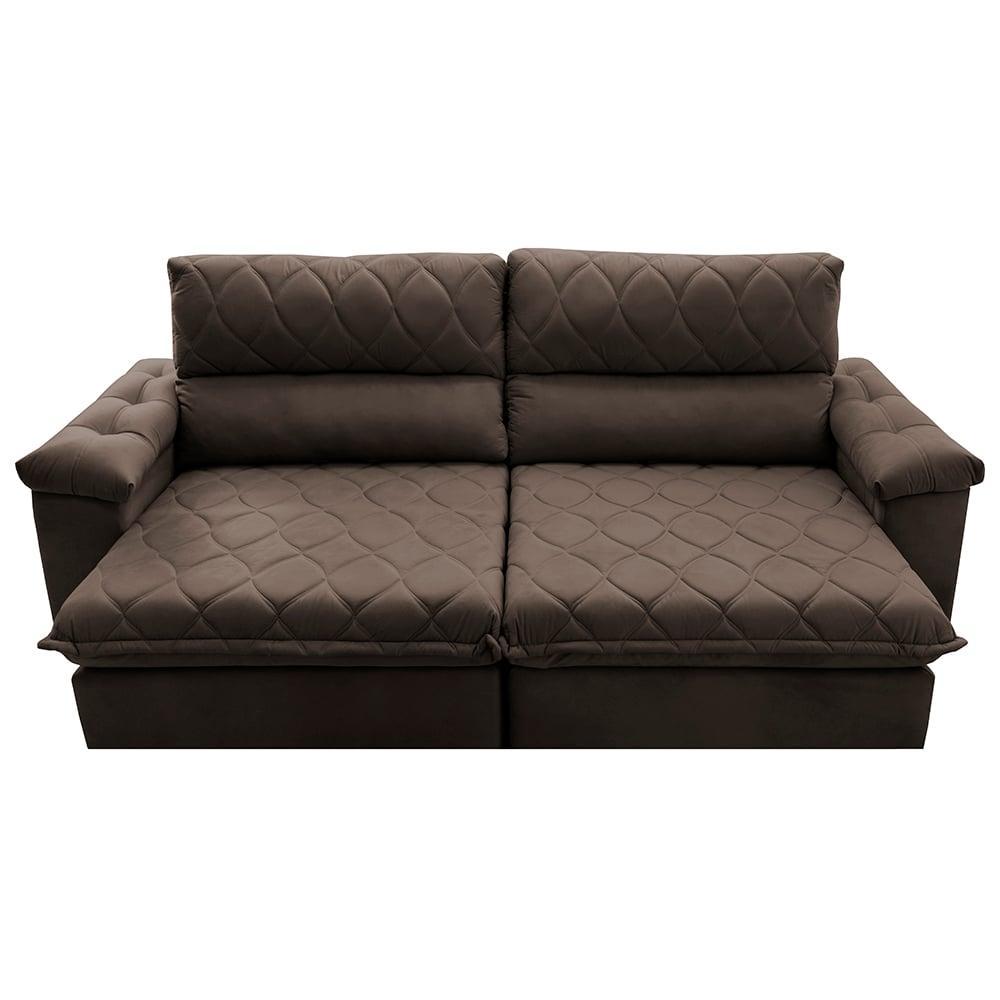 Sofá Retrátil e Reclinável 2,35m Molas Ensacadas Cama inBox Big Home com Bordado 3D Velusoft Café - 5
