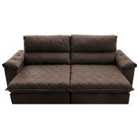 Sofá Retrátil e Reclinável 2,35m Molas Ensacadas Cama inBox Big Home com Bordado 3D Velusoft Café - 5