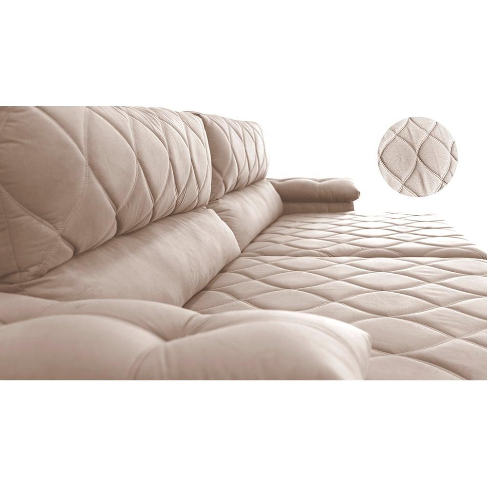 Sofá Retrátil e Reclinável 2,35m Molas Ensacadas Cama inBox Big Home com Bordado 3D Velusoft Bege - 4