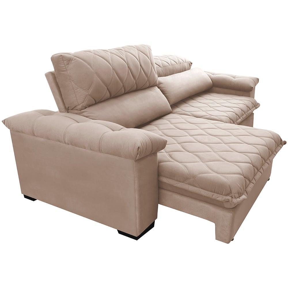Sofá Retrátil e Reclinável 2,35m Molas Ensacadas Cama inBox Big Home com Bordado 3D Velusoft Bege - 7