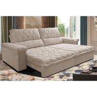 Sofá Retrátil e Reclinável 2,35m Molas Ensacadas Cama inBox Big Home com Bordado 3D Velusoft Bege - 1