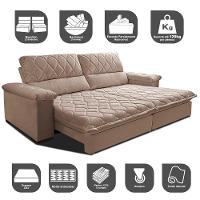 Sofá Retrátil e Reclinável 2,35m Molas Ensacadas Cama inBox Big Home com Bordado 3D Velusoft Bege - 3