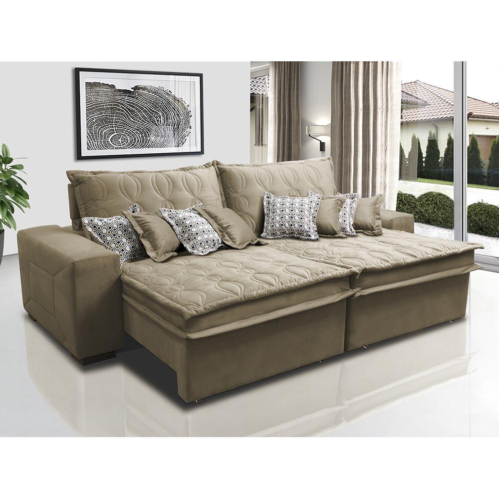 Sofá Retrátil e Reclinável 2,32m com Molas Ensacadas Cama Inbox Supreme Tecido Suede Velusoft Castor - 1