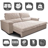 Sofá Retrátil e Reclinável 2,35m Molas Ensacadas Cama inBox Big Home com Bordado 3D Linho Bege Claro - 3