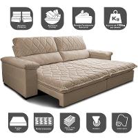 Sofá Retrátil e Reclinável 2,35m Molas Ensacadas Cama inBox Big Home com Bordado 3D Linho Bege Escuro - 3