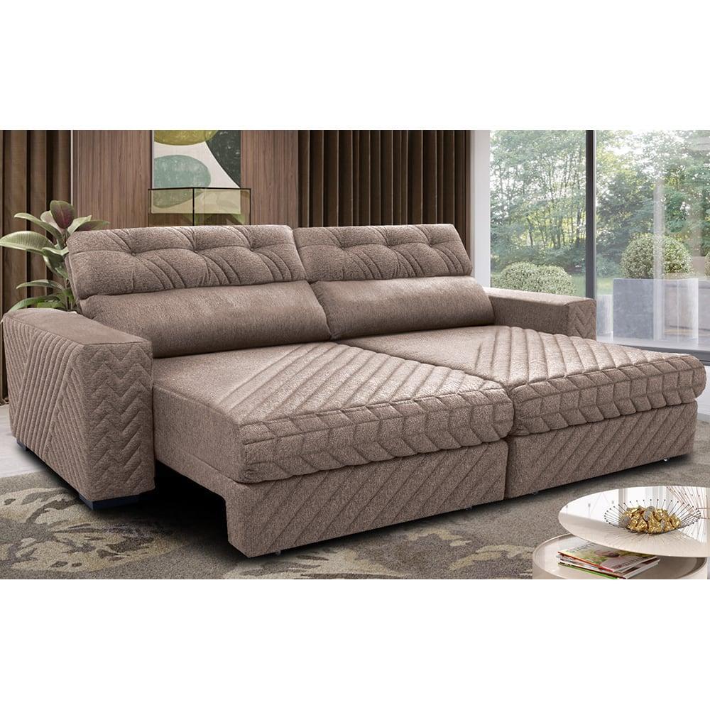 Sofá Retrátil e Reclinável 2,35m Molas Ensacadas Cama inBox Style Thermo Gel Linho Bege Escuro - 1