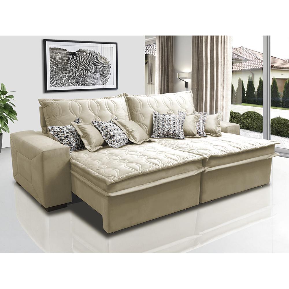 Sofá Retrátil e Reclinável 2,52m com Molas Ensacadas Cama Inbox Supreme Tecido Suede Velusoft Bege - 1