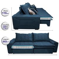 Sofá Retrátil e Reclinável 2,52m com Molas Ensacadas Cama Inbox Supreme Tecido Suede Velusoft Azul - 2