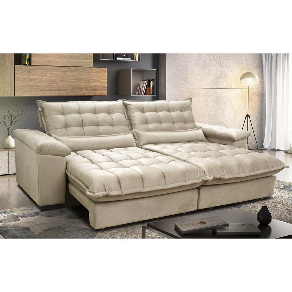 Sofá Retrátil e Reclinável 2,52m com Molas Ensacadas Cama inBox Aconchego Tecido Suede Bege - 1