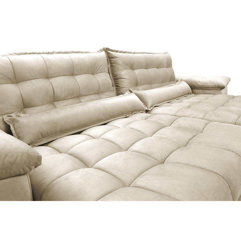 Sofá Retrátil e Reclinável 2,52m com Molas Ensacadas Cama inBox Aconchego Tecido Suede Bege - 4