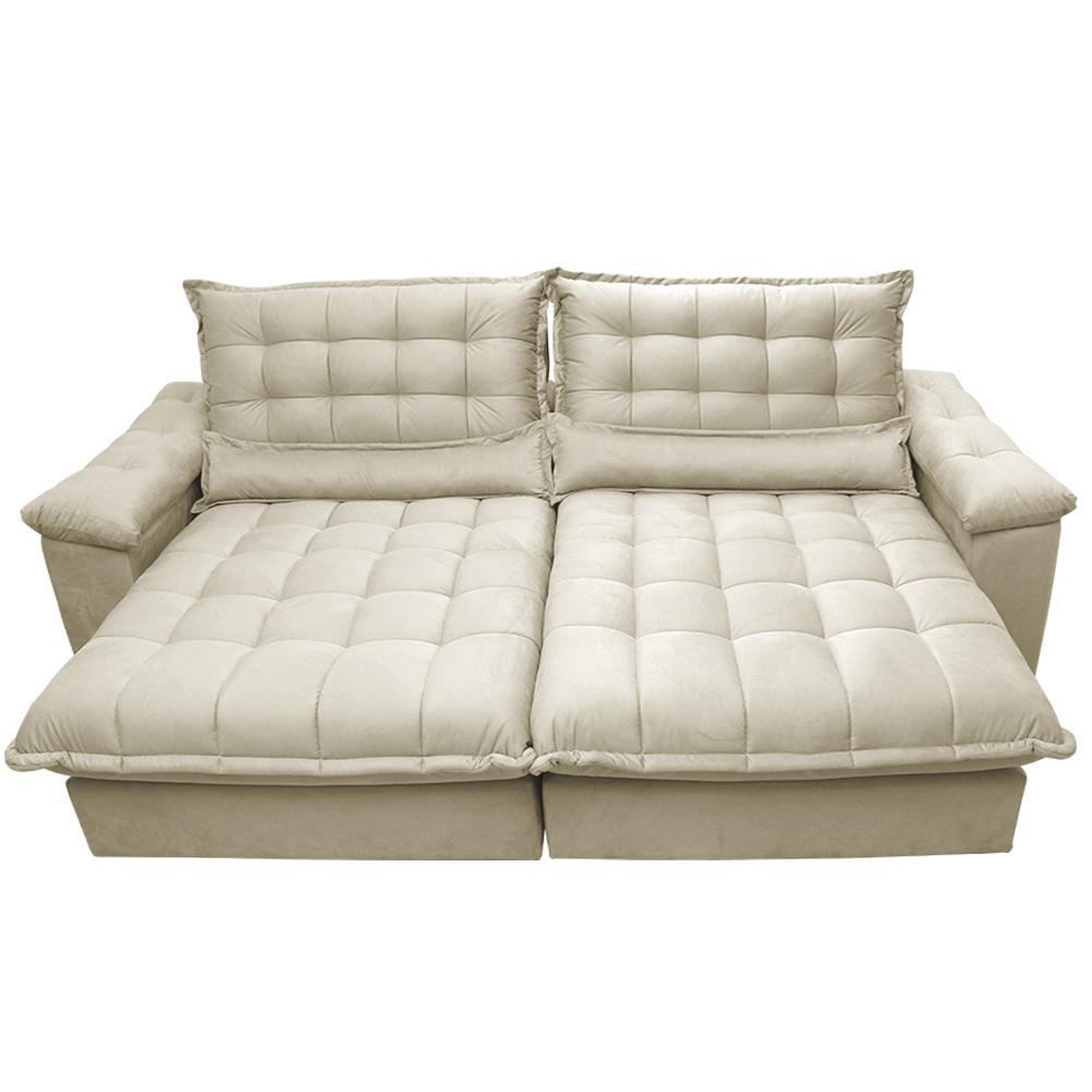 Sofá Retrátil e Reclinável 2,52m com Molas Ensacadas Cama inBox Aconchego Tecido Suede Bege - 5