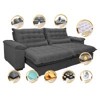 Sofá Retrátil e Reclinável 2,52m com Molas Ensacadas Cama inBox Aconchego Tecido Suede Cinza - 3
