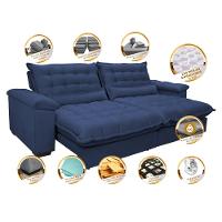 Sofá Retrátil e Reclinável 2,52m com Molas Ensacadas Cama inBox Aconchego Tecido Suede Azul - 3