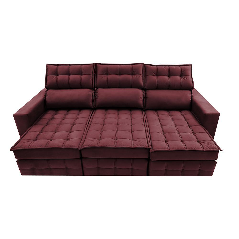 Sofá Retrátil e Reclinável 2,50m Molas Ensacadas e Costura Tripla Cama inBox Nobre Suede Vinho - 5