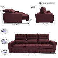 Sofá Retrátil e Reclinável 2,50m Molas Ensacadas e Costura Tripla Cama inBox Nobre Suede Vinho - 2
