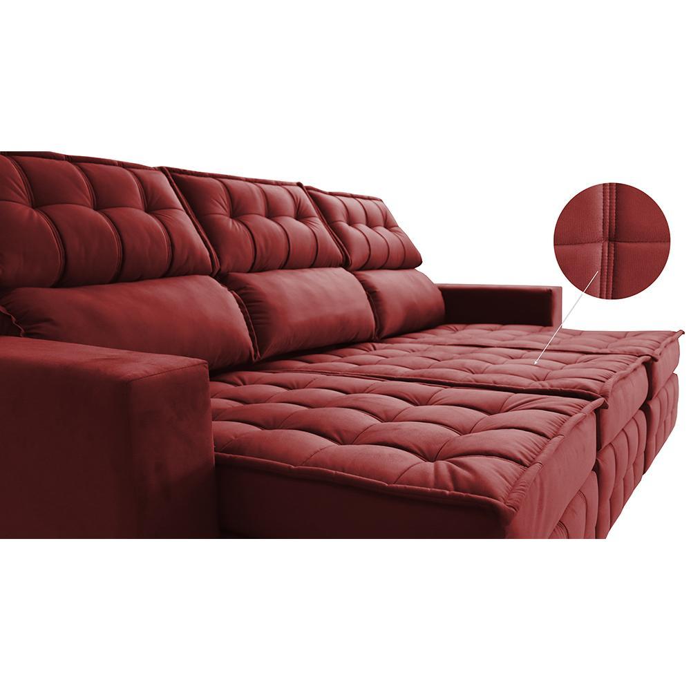 Sofá Retrátil e Reclinável 2,50m Molas Ensacadas e Costura Tripla Cama inBox Nobre Suede Vermelho - 4
