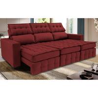 Sofá Retrátil e Reclinável 2,50m Molas Ensacadas e Costura Tripla Cama inBox Nobre Suede Vermelho - 1