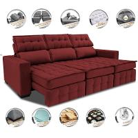 Sofá Retrátil e Reclinável 2,50m Molas Ensacadas e Costura Tripla Cama inBox Nobre Suede Vermelho - 3