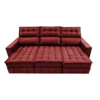 Sofá Retrátil e Reclinável 2,50m Molas Ensacadas e Costura Tripla Cama inBox Nobre Suede Vermelho - 5