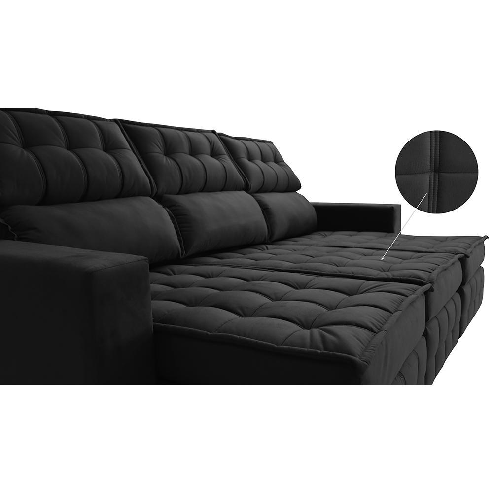 Sofá Retrátil e Reclinável 2,50m Molas Ensacadas e Costura Tripla Cama inBox Nobre Suede Preto - 4