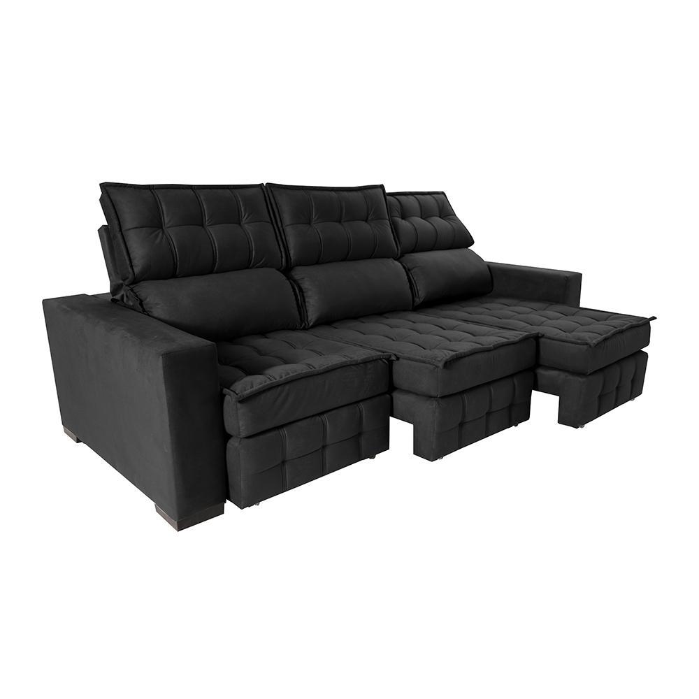 Sofá Retrátil e Reclinável 2,50m Molas Ensacadas e Costura Tripla Cama inBox Nobre Suede Preto - 8