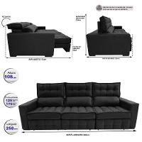 Sofá Retrátil e Reclinável 2,50m Molas Ensacadas e Costura Tripla Cama inBox Nobre Suede Preto - 2