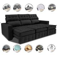 Sofá Retrátil e Reclinável 2,50m Molas Ensacadas e Costura Tripla Cama inBox Nobre Suede Preto - 3
