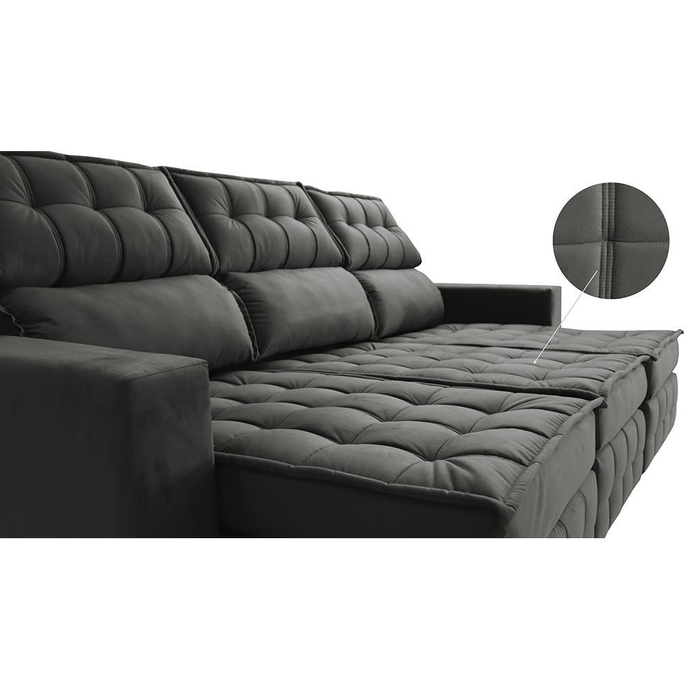 Sofá Retrátil e Reclinável 2,50m Molas Ensacadas e Costura Tripla Cama inBox Nobre Suede Cinza - 4