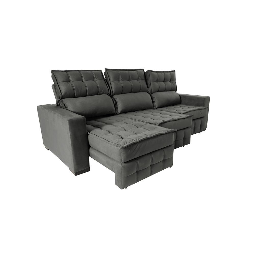 Sofá Retrátil e Reclinável 2,50m Molas Ensacadas e Costura Tripla Cama inBox Nobre Suede Cinza - 7